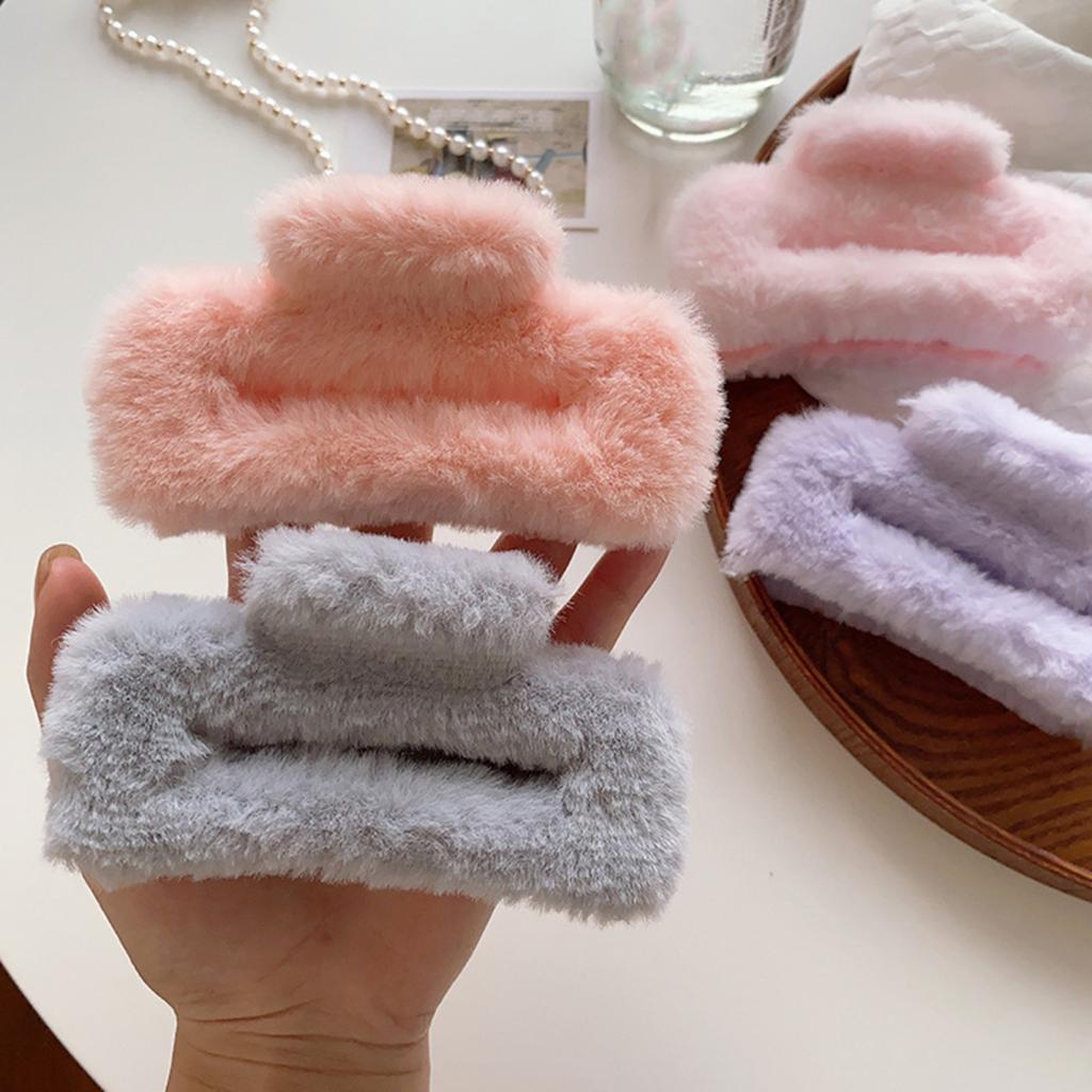 Yousheng Women Hair Claw Plush Wrap Design Spring Back Head Large Hair Clip Rectangle Shark Hair Clamp Hair Accessory