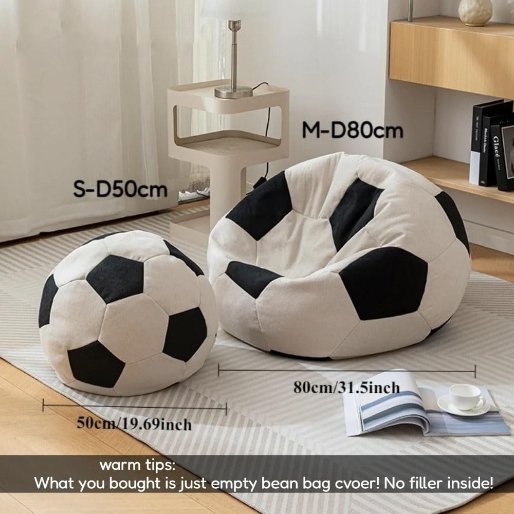 Football shape chenille comfortable lazy sofa cover need EPP filling multi use cushion black and white 80cm
