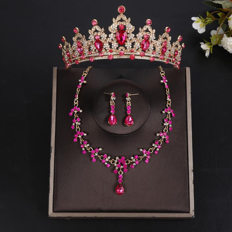 Baroque Purple Rhinestone Crown  Necklace Bridal Jewelry Set