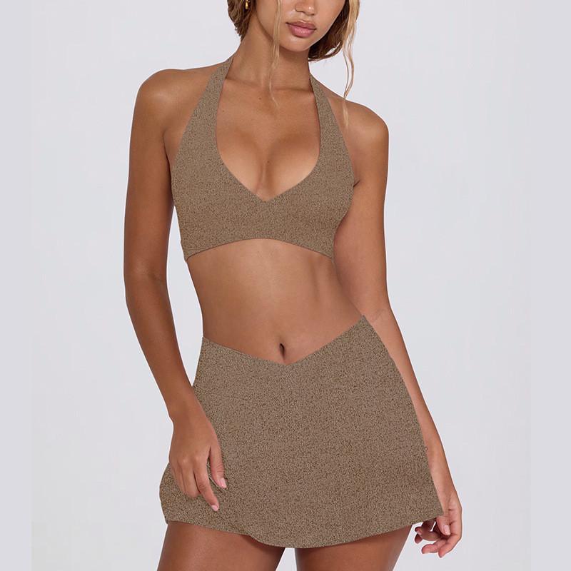 Q1R Stoßfeste Elastische Träger Fitness Halter Top & Tennisrock Set