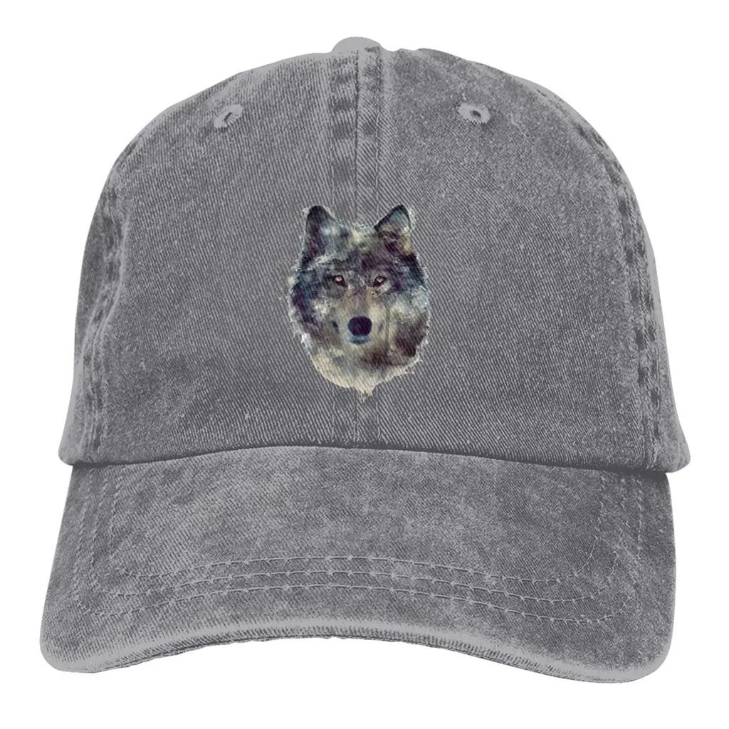 Grey Ink And Wash Baseball Caps Peaked Cap Wolf Sun Shade Hats for Unisex Women
