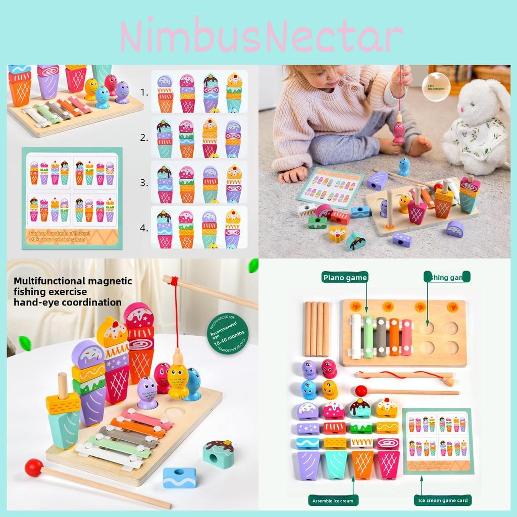 Wooden Childrens Toy Ice Cream Trio Fishing And Piano Stacking Game For Developmental Play