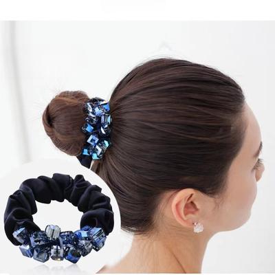Elegant Crystal Floral Fabric Scrunchies Women Girls Elastic Hair Rubber Bands Accessories Tie Hair Ring Rope Headwear Headdress