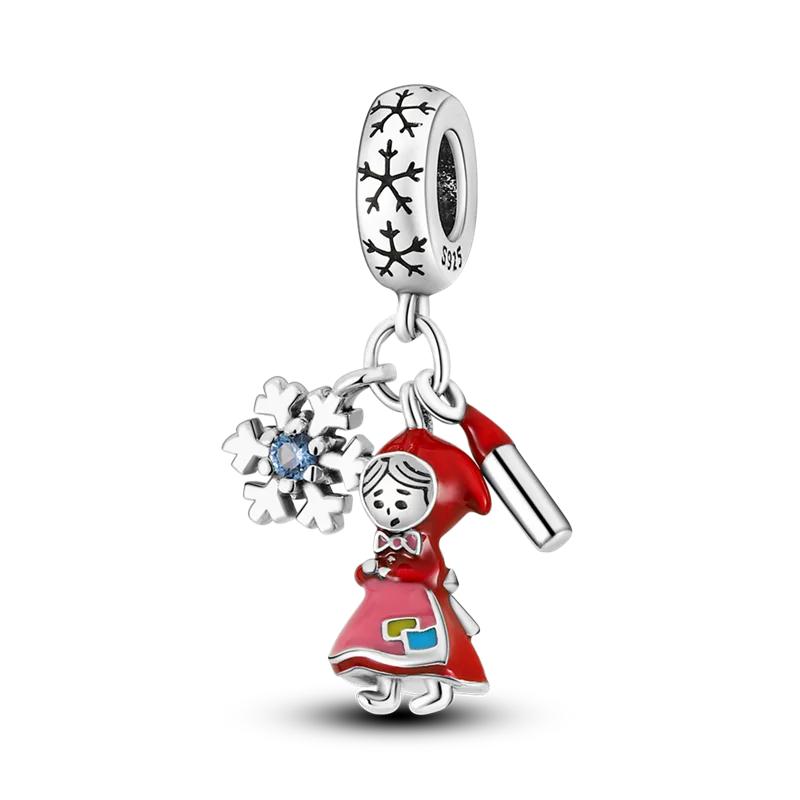 Charms Copperwinter Snowflake Red Girl Match Pendants Fit Charms Plataoriginal Bracelet Beads Women Jewellery Making
