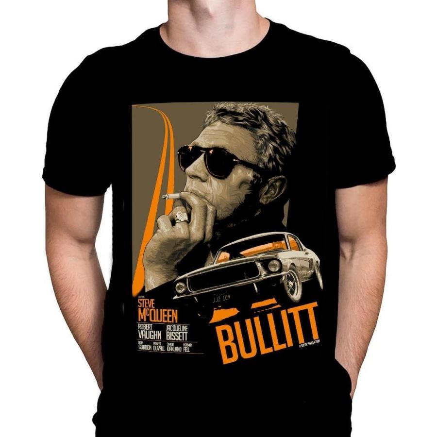 Wild Star Hearts Bullitt Mens T-Shirt Action Print, Black Cotton T-Shirt, Movie Poster Tee S