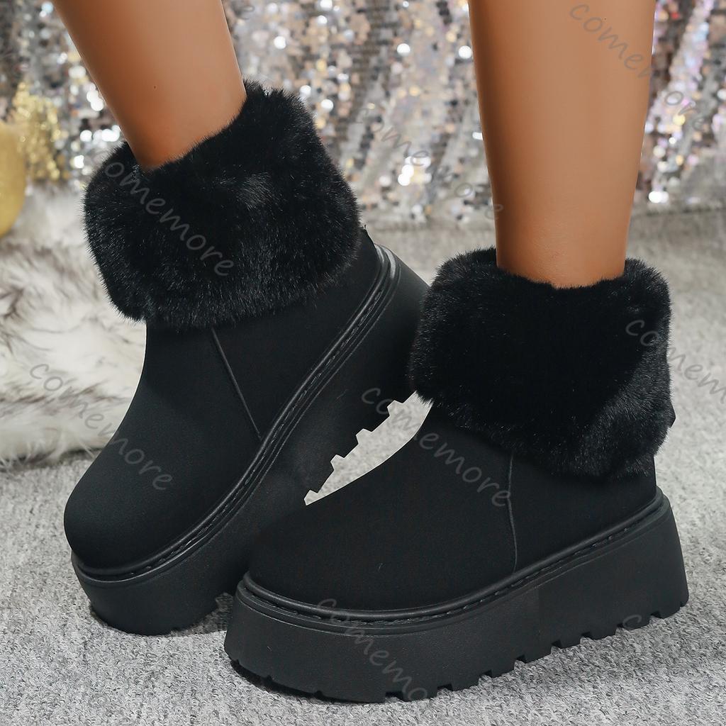 Fashion Comemore Winter Cotton Boots Women's Fashion Round Toe Suede Platform Back Zip Ankle Boots for Women Casual Fur Short Botines