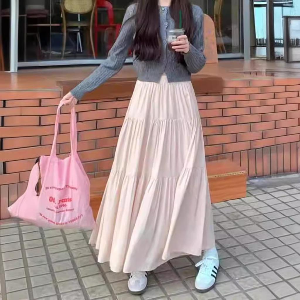 Women's Elastic Waist Maxi Skirt A Line Tiered Skirt Sweet French Vacation Summer Skirt