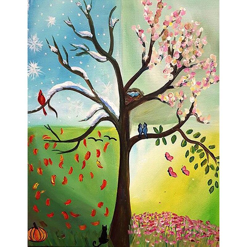 5D DIY Diamond Painting Cross Stitch Four Season Tree Diamond Embroidery Full Round Rhinestone of Picture Home Decoration