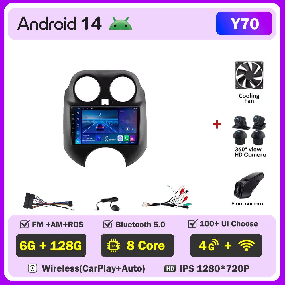 Car Multimedia Player For Nissan March MICRA 2010- 2013 Car Radio Player Touch Screen Wireless Android 14 Stereo Head Unit GPS