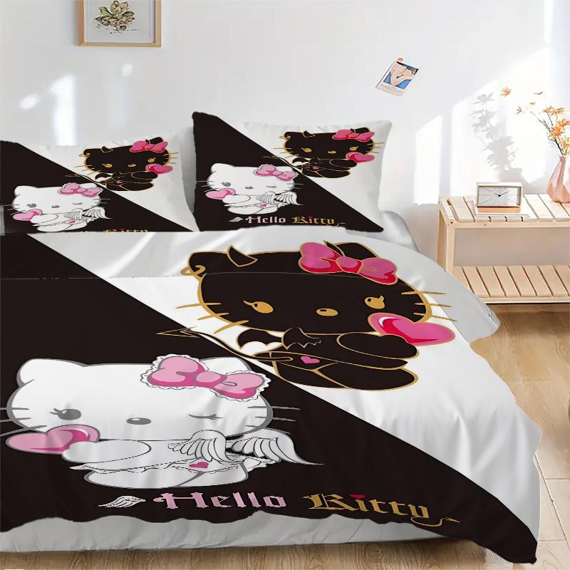 

3pcs cartoon Kitty Devil Angel Printed Bedding Set, Soft and Comfortable Quilt Cover for Bedroom, Guest Room ( Not Included).H036 135x200cm