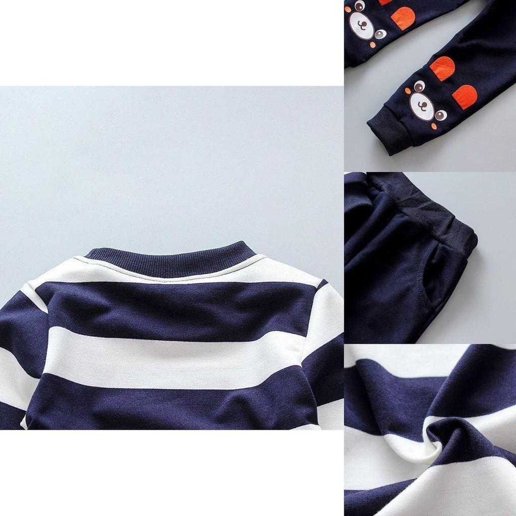 Stylish Bear Stripe 2pcs Toddler Kids Baby Boy Girl Sweater Coat Tops+pants Outfits Clothes Set