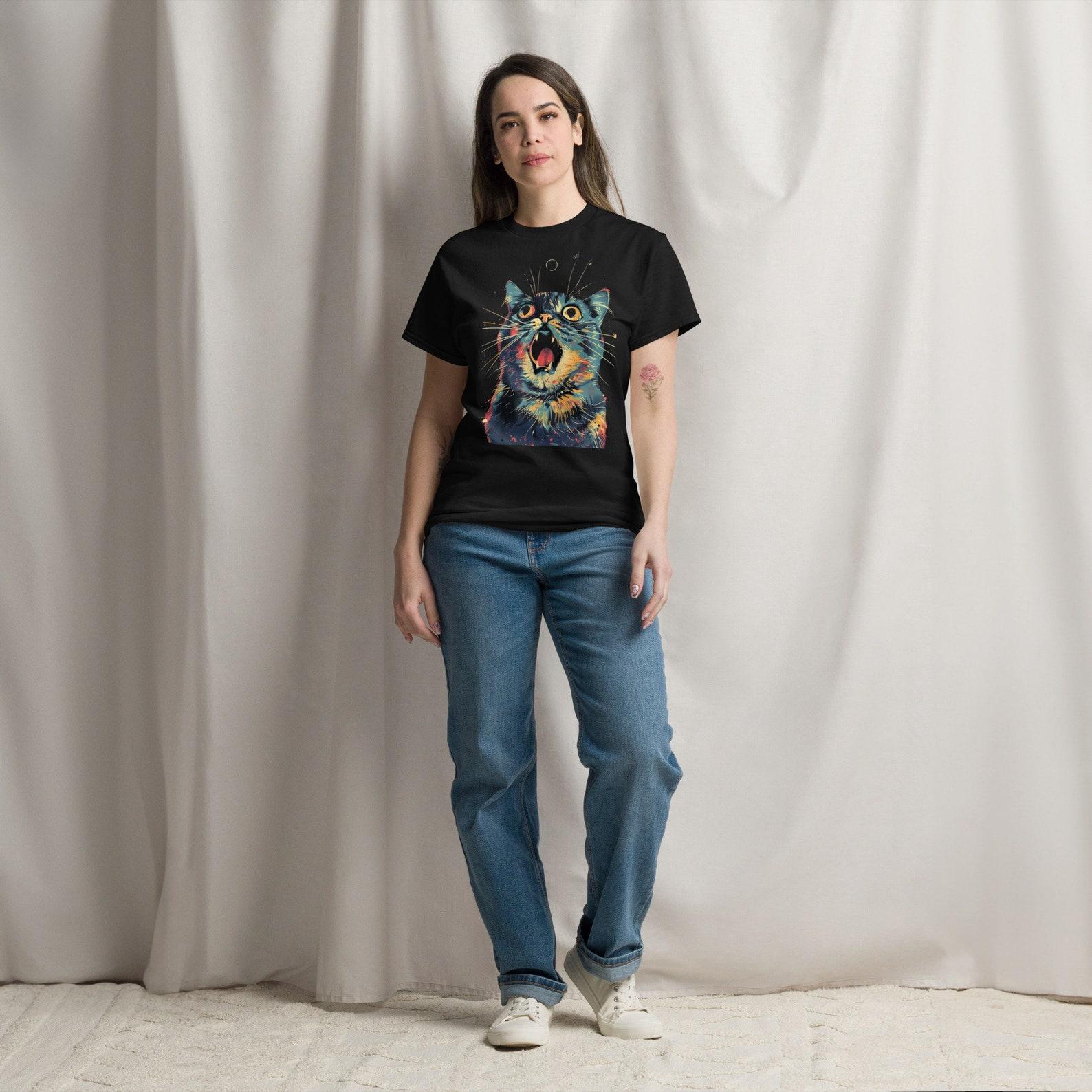 Surprised Cat T-Shirt: Colorful Graphic Tee, Unisex Cat Lover Gift 2XL