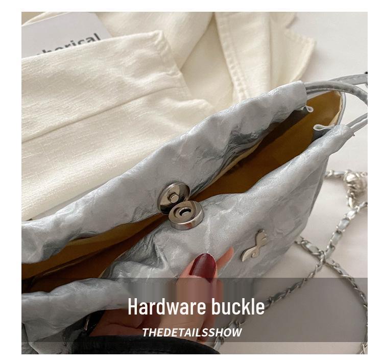 High-End Women's Metallic Bow Bucket Bag - Autumn 2024 Niche Fashion Drawstring Style