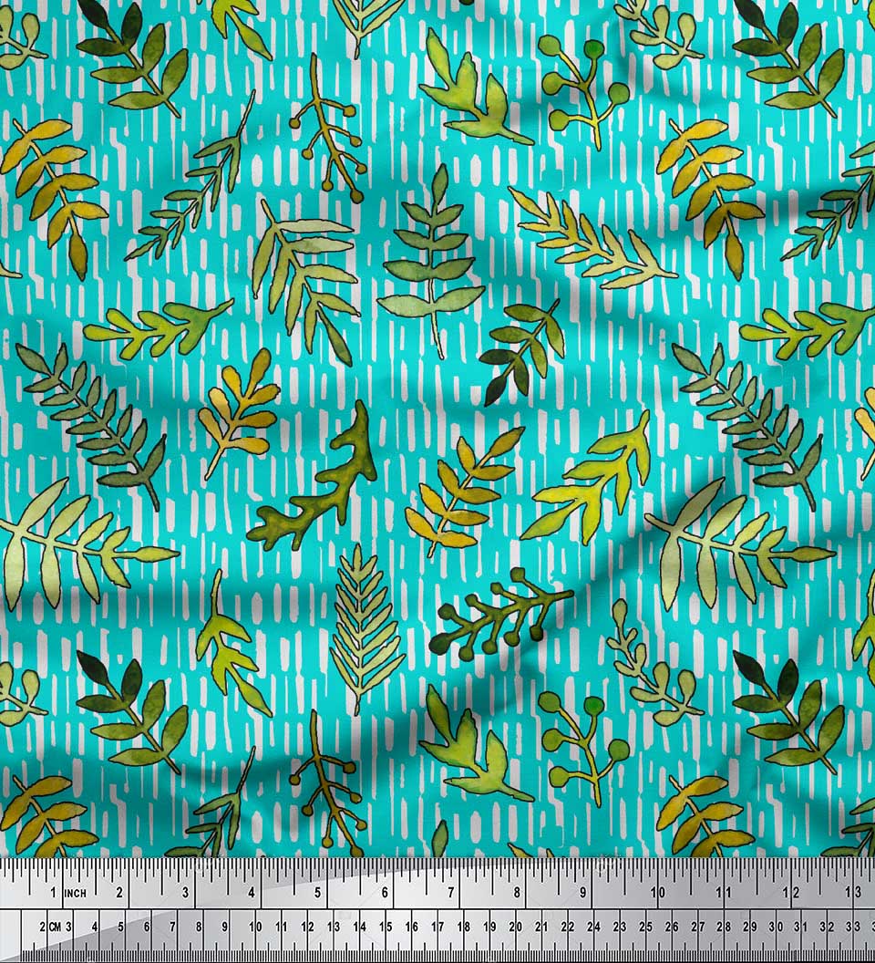

Soimoi Blue Poly Crepe Fabric Seal Leaves Print Тканина на метр шириною 42 дюйма 42 Inch Wide - Poly Crepe зелений