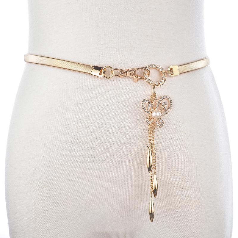 Elegant Korean-Style Rhinestone Waist Chain for Women - Versatile, Fashionable, and Elastic Thin Belt