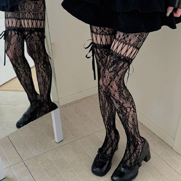 Lace Fishnet Thigh High Garter Stockings Patterned Tights for Women Garter Belt Tights Suspender Pantyhose Streetwear