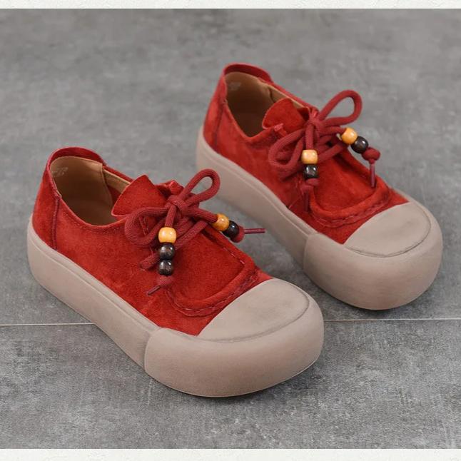 Johnature Genuine Leather Thick Sole Women's Shoes Round Toe Lace-up Versatile Casual Flat Platform Shoes