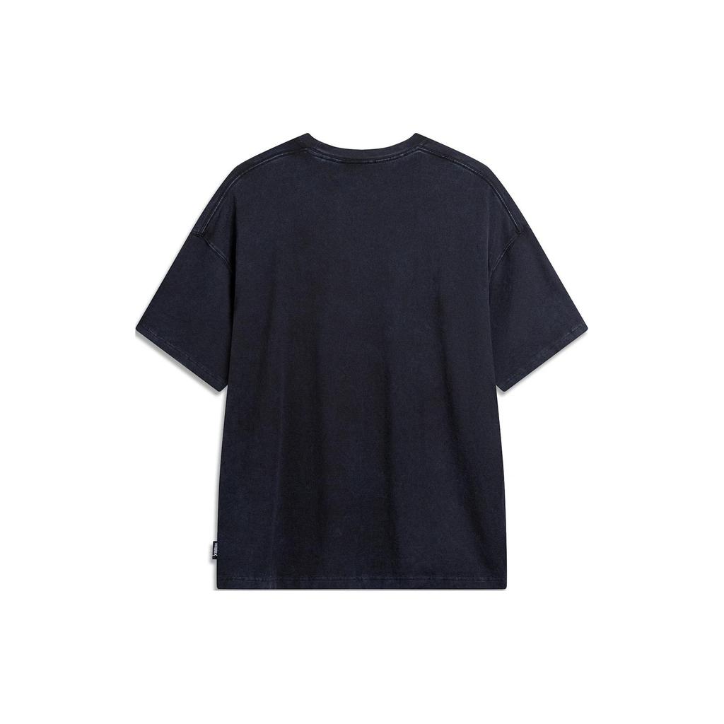 Li Ning Badfive Printed Letter Comfortable Versatile Breathable Loose Short Sleeve T-Shirt Men Tops Black AHSU419-1