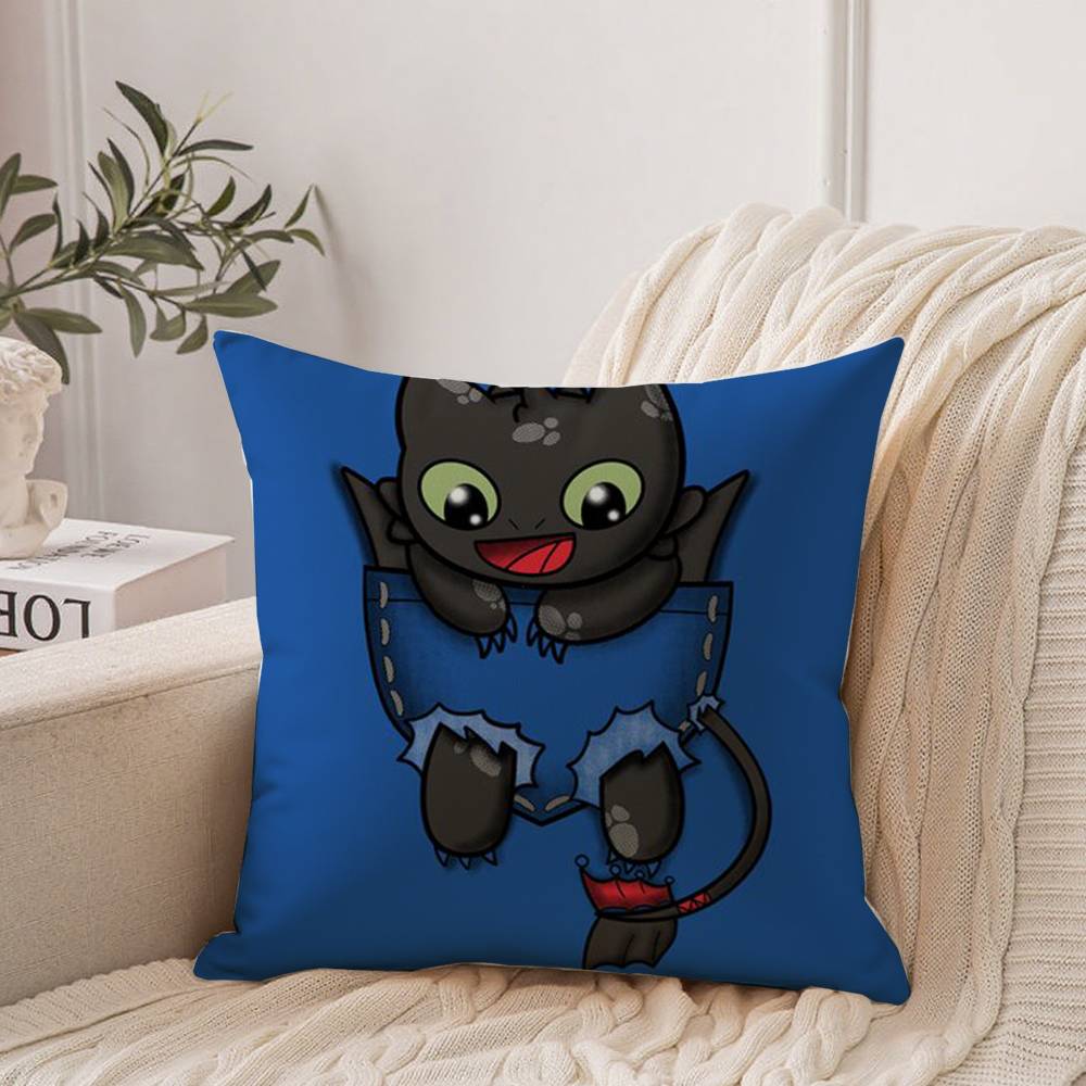 Housse de coussin anime Dragon T-Toothless Décoration d'intérieur Jeté pour canapé, lit, voiture Décoration de chambre Idée cadeau