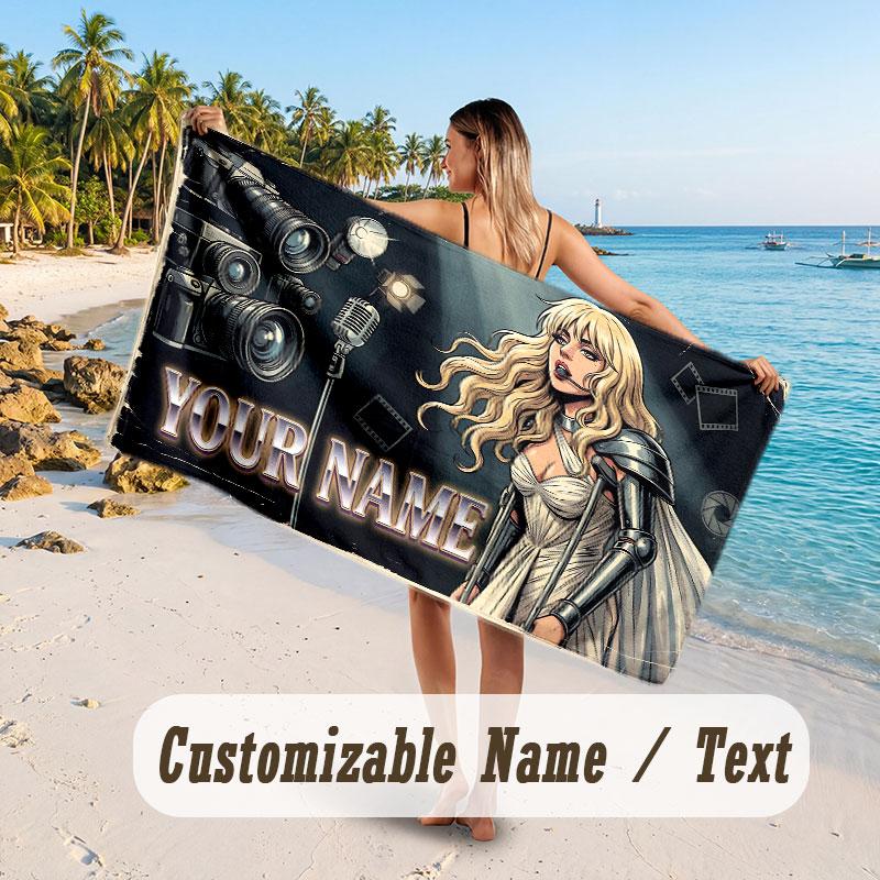 Custom Name Large Beach Towel,Lady Gaga Quick Absorbent Towel For Outdoor Travel Poolside