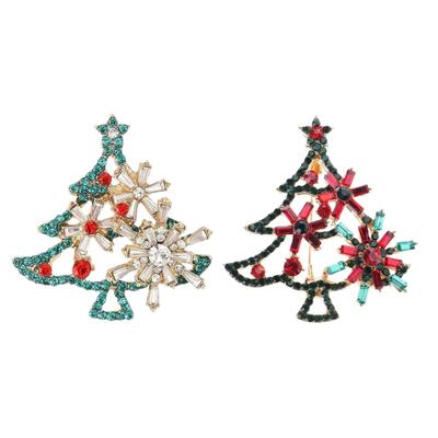 Christmas Tree Rhinestones Brooch Alloy Jewelry Elegant Holiday Party Accessory Secure Clasp Brooch Gift For Women