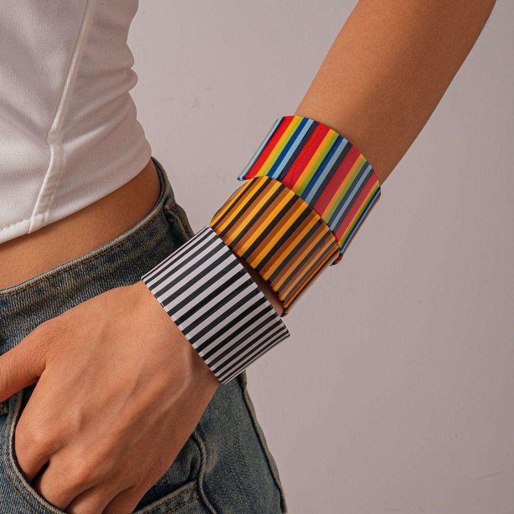 Bohemian Striped Acrylic Bangle Geometric Smudged Hand Ring Unique Open Wide Bracelet  Girls