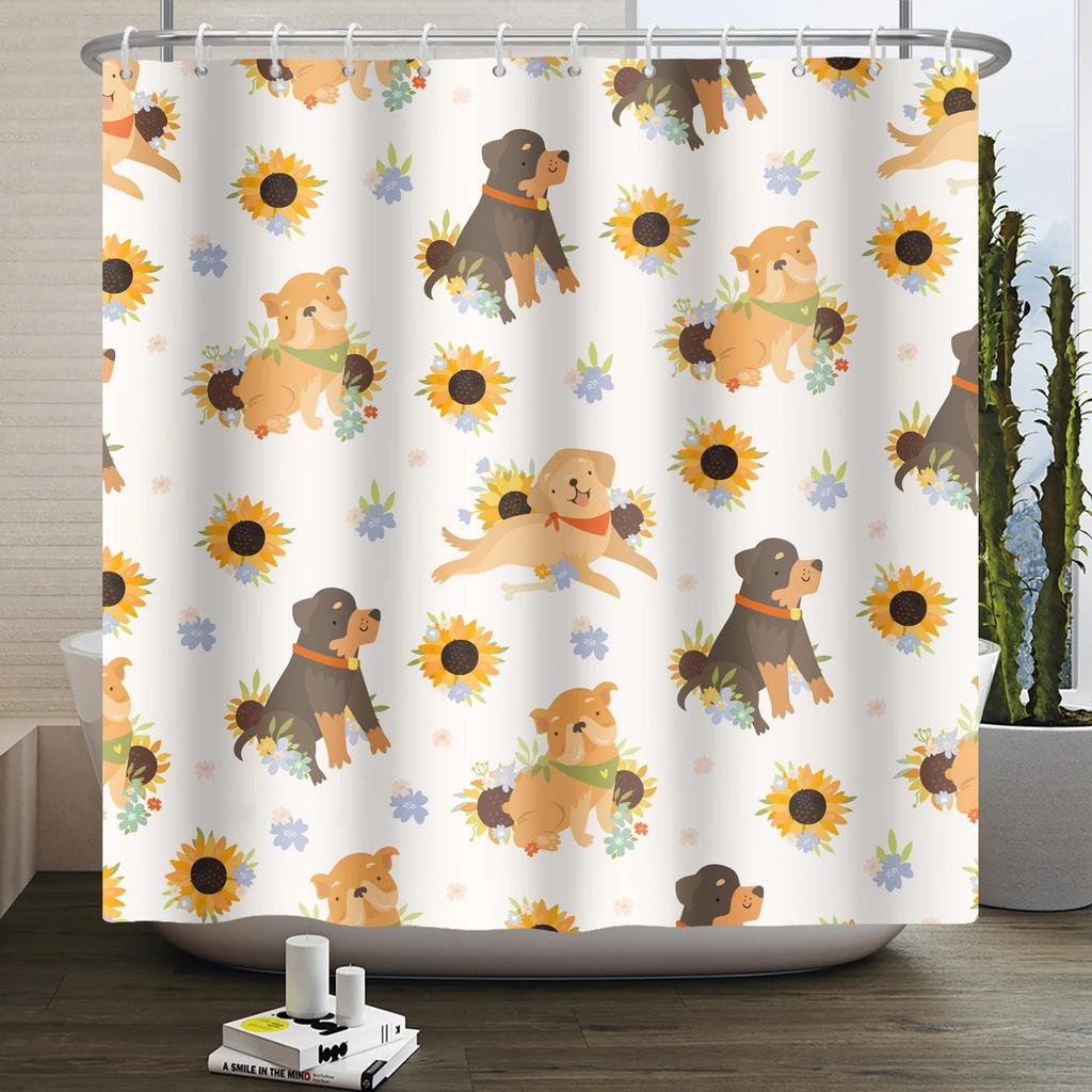 Cartoon Cat Shower Curtain Funny Animal Cute Cat Dog Kids Print Waterproof Bath Bathroom Shower Curtains Decoration with Hooks