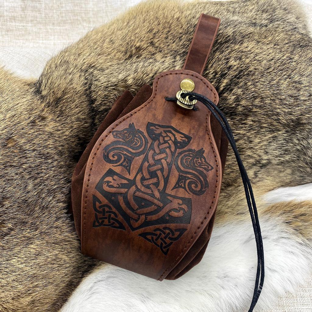 PU Leather Dice Bag Dice Rolling Tray Vintage Waist Bag Coin Purse for RPG-Dice DND-Dice Bag Drawstring Slingshots Pouch