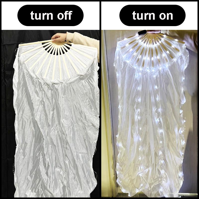 1.5M LED Dance Fan Belly Dance Ballet Fan Women Dance Party Stage Show Props LED Long Silk Fans Glowing Silk Cloth Hand Held Fan