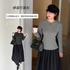 Large Size Women's Clothing Contrasting Colors, Trimming and Slimming Bottom T-shirt Winter Round Neck Pullover Versatile Top 423738