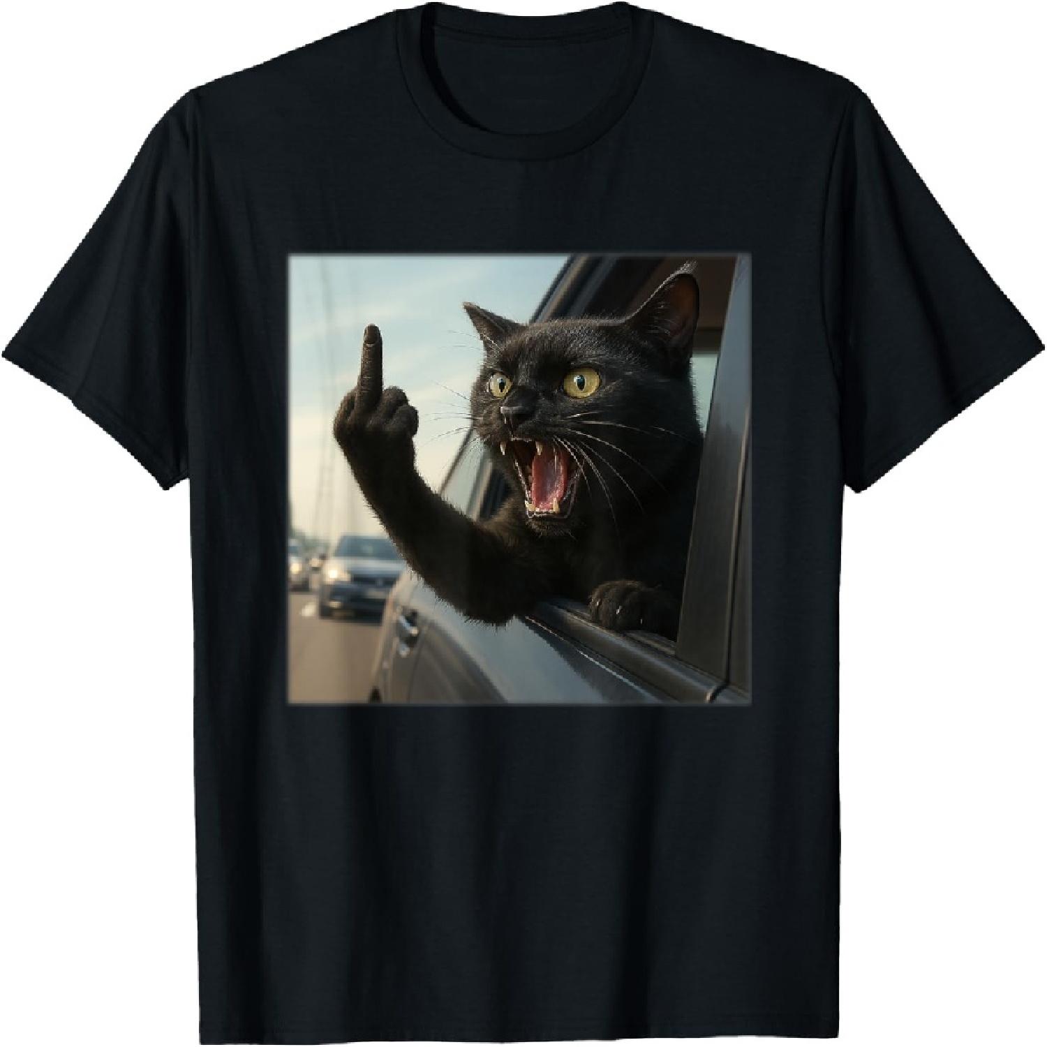 Funny Cat Middle Finger Hilarious Cat In The Car Cat Lover T-Shirt for Men Women XXXXXL разноцветный