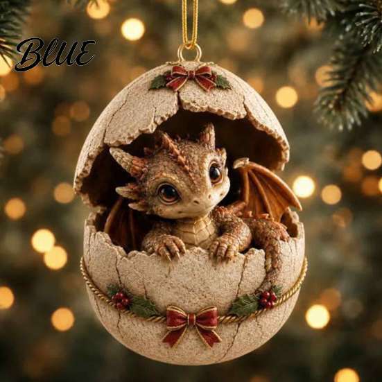 Holiday Gift for Dragon Lovers Baby And Egg Christmas Ornament 2D Flat Acrylic Tree Hanging Creative Decor Decoration Fantasy Pendant Xmas