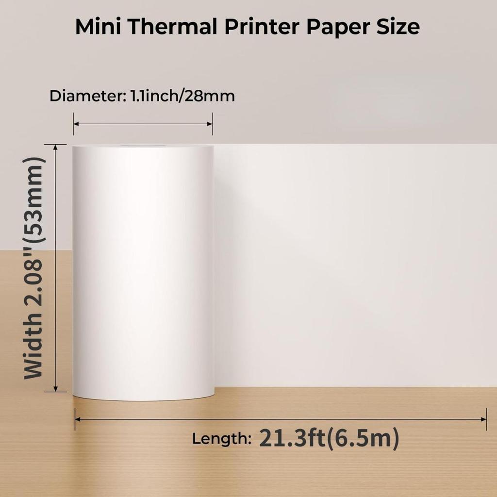 Termisk papir for T02 miniskriver, 53 mm 2" størrelse, M832 termisk papir, kompatibelt med T02 M832 M833 M834 bærbar skriver, termisk papir for notater