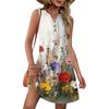 Ladies' Fashionable Gradient Print V-neck Button-down Pocket Vest Dress Beach Vacation Summer Dress