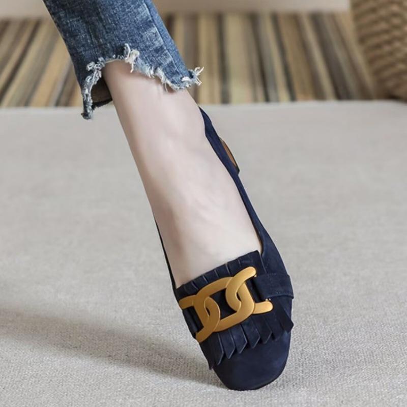 Retro Damen Schuhe Frühling Sommer Französisch Retro Metall Schnalle Einzelne Schuhe Dicker Absatz Damen Schuhe Alleskönner High Heels