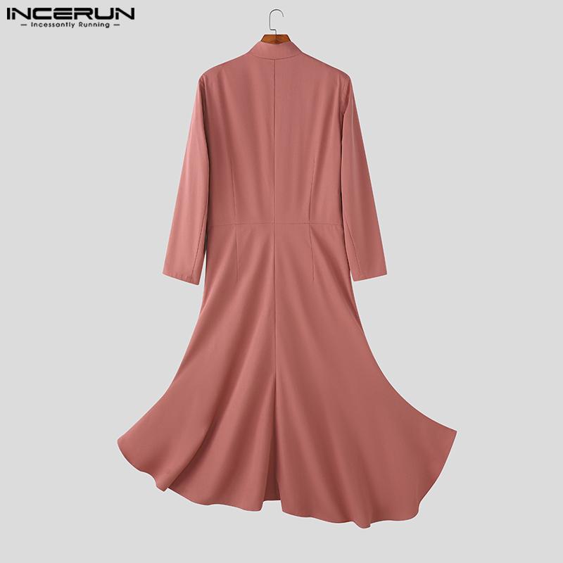 INCERUN Men Stand Neck Long Sleeve Pleated Split Irregular Long Tunic Tops