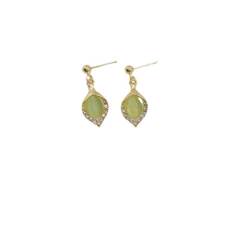 Exquisite Green Cat's Eye Angel Tears Earrings - Versatile High-End Ear Cuffs for Women