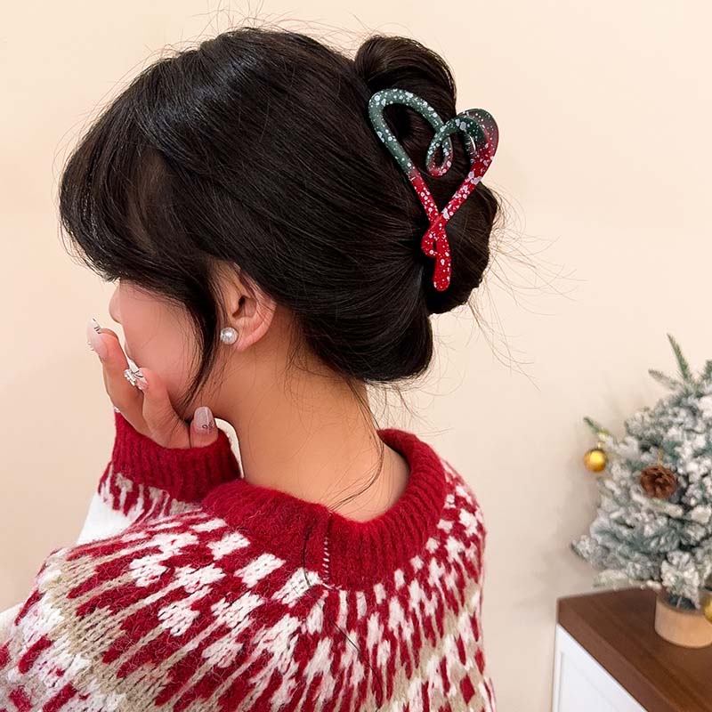 Fashion Christmas Acrylic Hair Claws for Women Girls Sweet Snowflake Print Shark Clamp Hair Clip Headdress Hair Accessories Gift