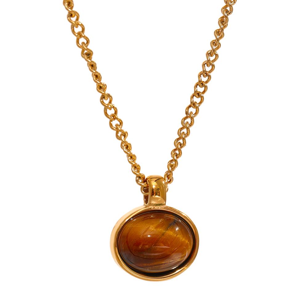 

Yhpup Green Agate Tiger Stone Pendant Necklace for Women 316L Stainless Steel Gold Color Chain Collar Fashion Charm Jewelry