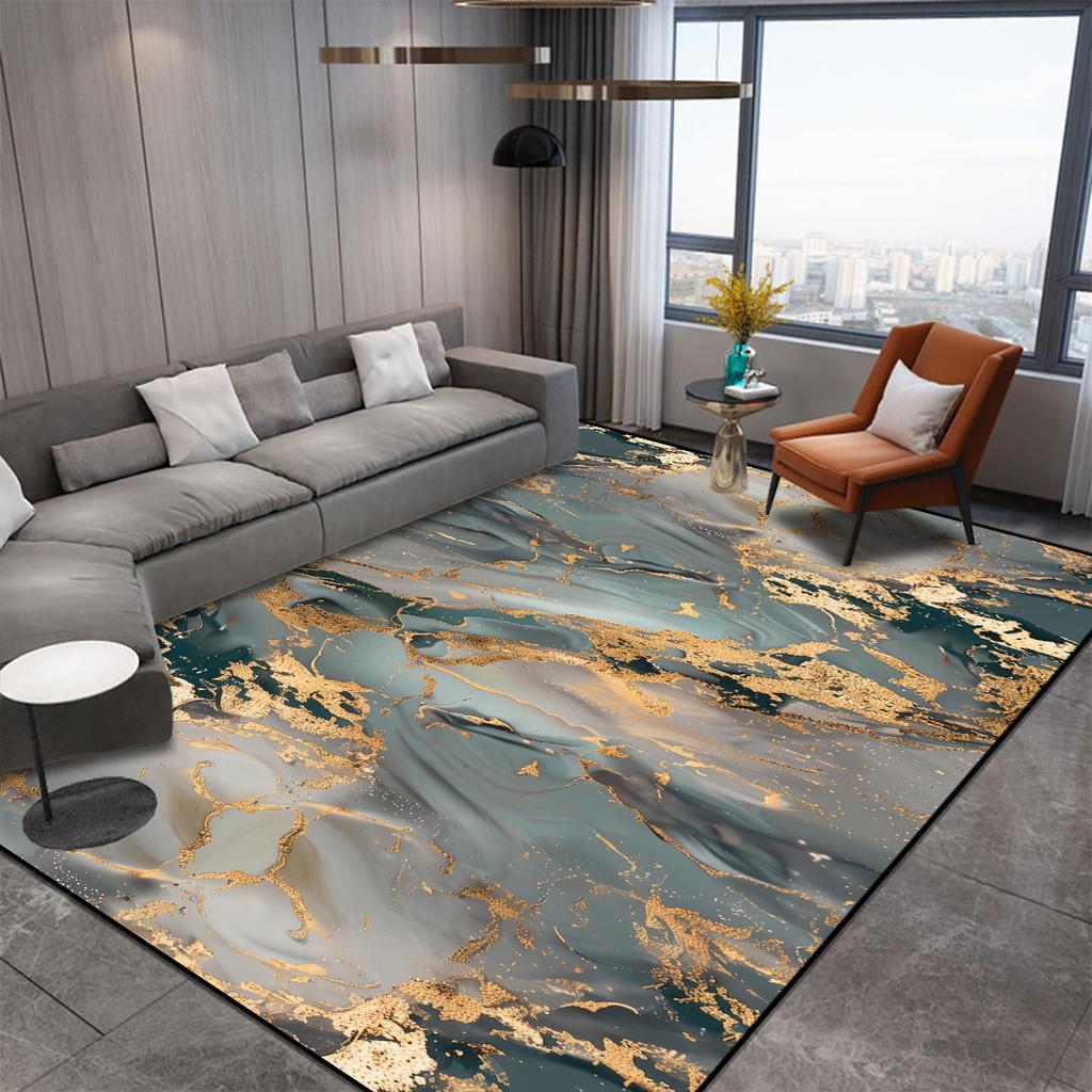 Abstrakter dekorativer Teppich im nordischen Stil für Wohnzimmer Luxus Gold Riss Teppiche für Schlafzimmerdekor Rutschfest Waschbar Sofaseitenmatte