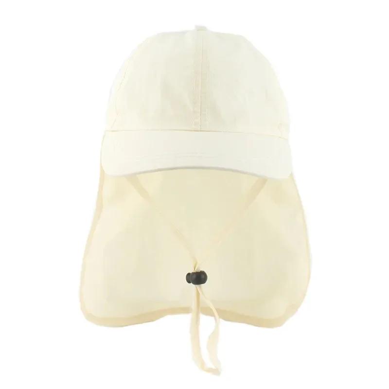 New Kids Sun Hat with Shawl Summer Quick Dry Solid Color Visor Hats for Girls Boys Baseball Cap Adjustable Baby Beach Sun Cap