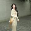 Gentle V-neck Pit Strip Knitted Dress Autumn New High-end Temperament Slim-fitting Inner Hip-wrapped Dress