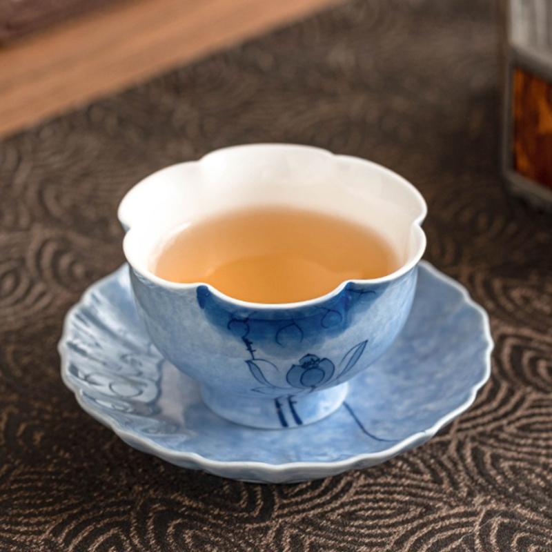 Blue Lotus Hand-painted Master Cup White Porcelain Teacup Single Master Cup Tea Bowl Chinese Kung Fu Teaset Drinkware Teaware