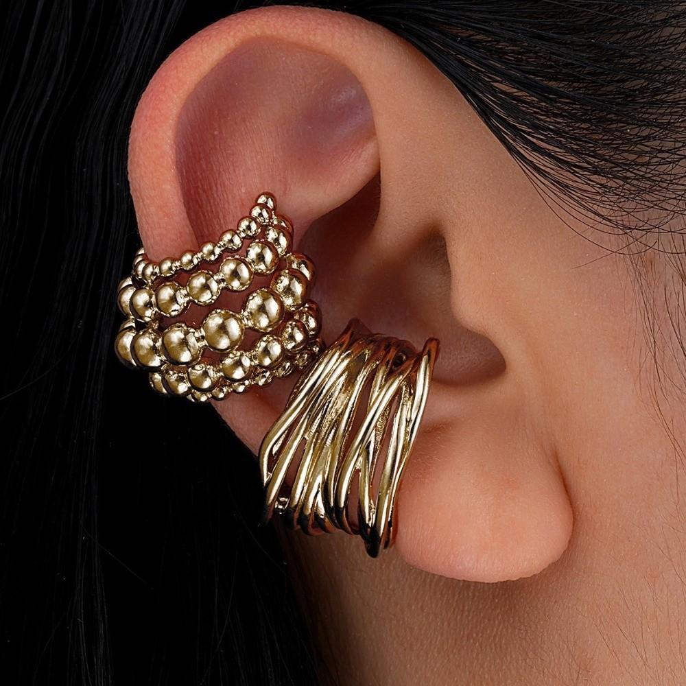 C-Shaped Ear Cuff Elegant Exaggerated Ear Clips Unique Wide Clip-On Earrings Women