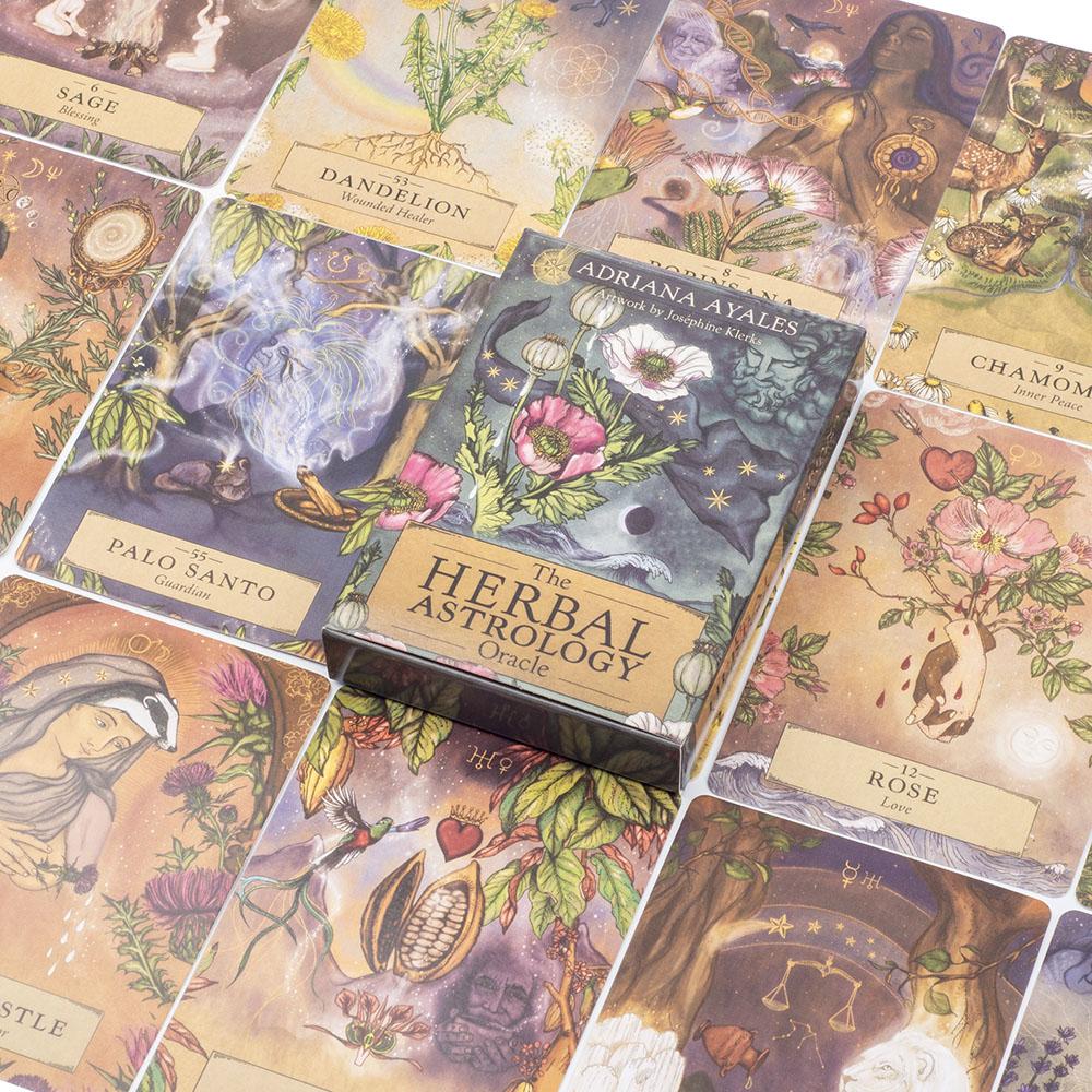 Herbal Astrology Oracle Gra Planszowa Talia 55 Kart do Alchemizowania Starożytnego Roślinnego Uzdrowienia i Mądrości Astrologicznej Karta