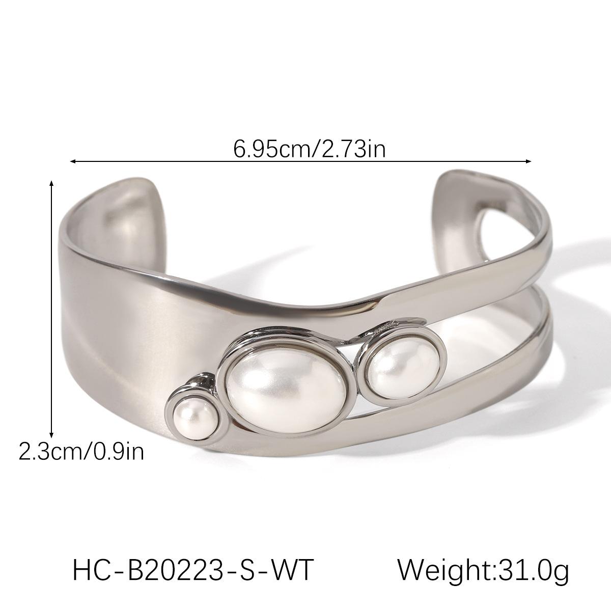 

Hollow-out Stainless Steel Tiger Eye Open Bangle for Women, Pearl Bracelet, Titanium Steel Jewelry, Non-fading Accessory