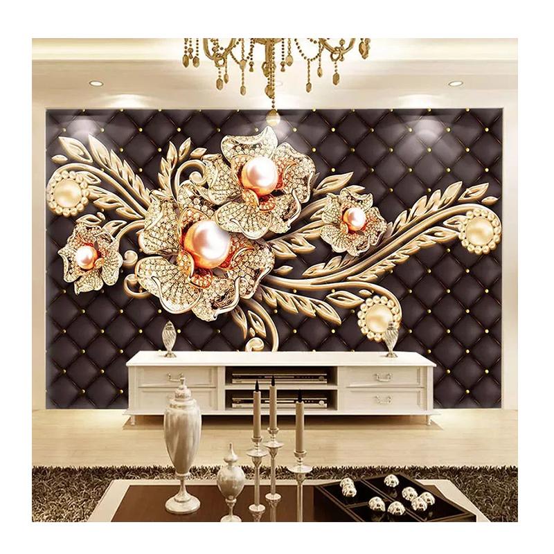 

Custom Large Mural 3D Black Jewel Diamond Pearl Flower Wallpaper European Style Living Room Bedroom TV Background Wall Mural 200 cm(W) x 140 cm(H)
