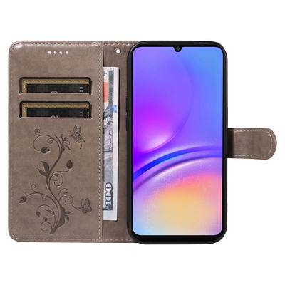 For Samsung Galaxy A06 4G PU Leather Cases Flower Pattern Wallet Stand Phone Cover with Strap