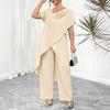 European and American cross-border plus-size women's 2026 summer fashion print irregular mid-length top wide-leg pants two-piece set