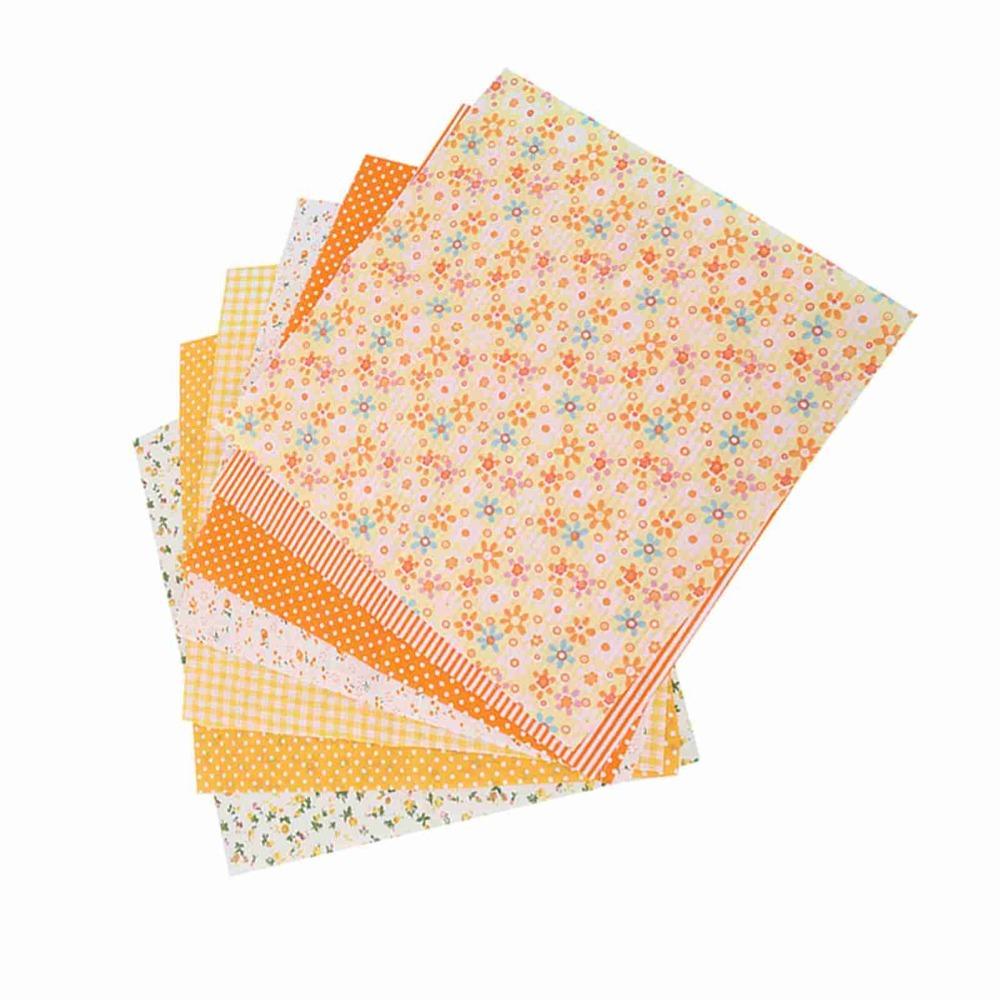 7Pcs Plain weave texture Fabric Bundle Orange floral print Fabric Scrap Patchwork production S